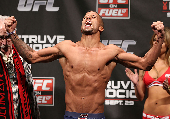 NOTTINGHAM, ENGLAND - SEPTEMBER 28: Jason Young weighs in during the UFC on Fuel TV weigh in at Capital FM Arena on September 28, 2012 in Nottingham, England. (Photo by Josh Hedges/Zuffa LLC/Zuffa LLC via Getty Images)
