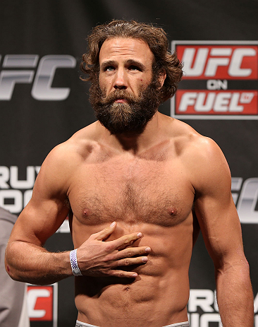 NOTTINGHAM, ENGLAND - SEPTEMBER 28: Kyle Kingsbury weighs in during the UFC on Fuel TV weigh in at Capital FM Arena on September 28, 2012 in Nottingham, England. (Photo by Josh Hedges/Zuffa LLC/Zuffa LLC via Getty Images)
