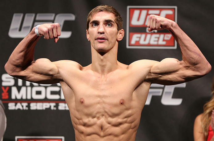NOTTINGHAM, ENGLAND - SEPTEMBER 28: John Hathaway weighs in during the UFC on Fuel TV weigh in at Capital FM Arena on September 28, 2012 in Nottingham, England. (Photo by Josh Hedges/Zuffa LLC/Zuffa LLC via Getty Images)