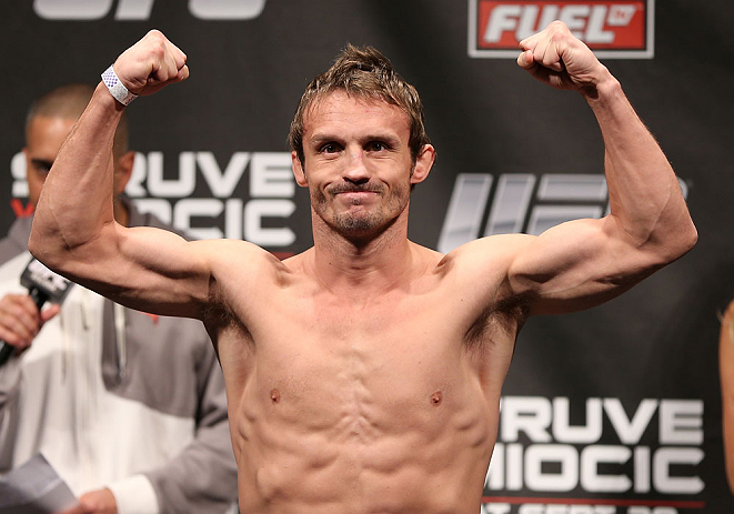 NOTTINGHAM, ENGLAND - SEPTEMBER 28: Brad Pickett weighs in during the UFC on Fuel TV weigh in at Capital FM Arena on September 28, 2012 in Nottingham, England. (Photo by Josh Hedges/Zuffa LLC/Zuffa LLC via Getty Images)