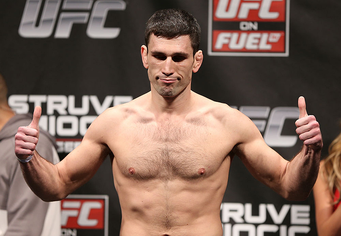 NOTTINGHAM, ENGLAND - SEPTEMBER 28: Amir Sadollah weighs in during the UFC on Fuel TV weigh in at Capital FM Arena on September 28, 2012 in Nottingham, England. (Photo by Josh Hedges/Zuffa LLC/Zuffa LLC via Getty Images)
