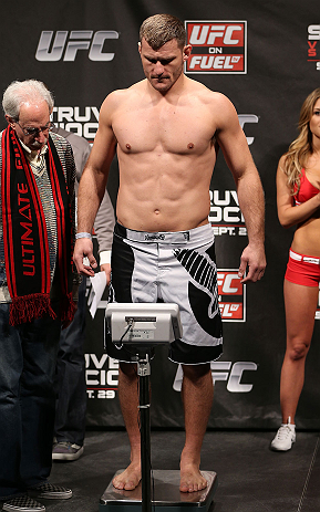 NOTTINGHAM, ENGLAND - SEPTEMBER 28: Stipe Miocic weighs in during the UFC on Fuel TV weigh in at Capital FM Arena on September 28, 2012 in Nottingham, England. (Photo by Josh Hedges/Zuffa LLC/Zuffa LLC via Getty Images)