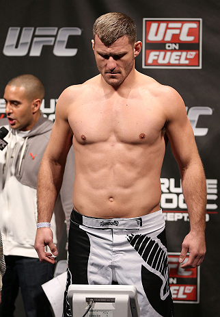 NOTTINGHAM, ENGLAND - SEPTEMBER 28: Stipe Miocic weighs in during the UFC on Fuel TV weigh in at Capital FM Arena on September 28, 2012 in Nottingham, England. (Photo by Josh Hedges/Zuffa LLC/Zuffa LLC via Getty Images)