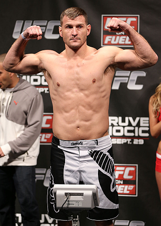 NOTTINGHAM, ENGLAND - SEPTEMBER 28: Stipe Miocic weighs in during the UFC on Fuel TV weigh in at Capital FM Arena on September 28, 2012 in Nottingham, England. (Photo by Josh Hedges/Zuffa LLC/Zuffa LLC via Getty Images)