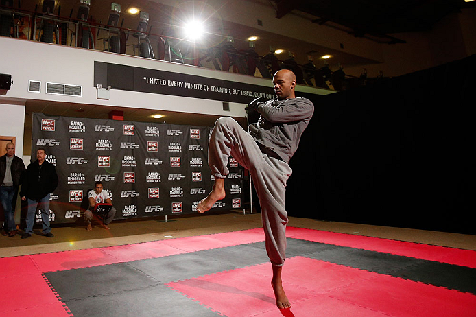 LONDON, ENGLAND - FEBRUARY 13: Cyrille Diabate conducts an open training session for media on February 13, 2013 at Hooks Gym in London, England. (Photo by Josh Hedges/Zuffa LLC/Zuffa LLC via Getty Images)