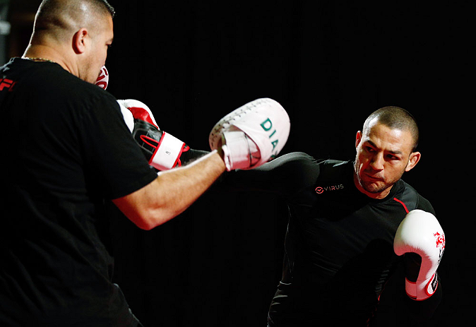 LONDON, ENGLAND - FEBRUARY 13: Cub Swanson conducts an open training session for media on February 13, 2013 at Hooks Gym in London, England. (Photo by Josh Hedges/Zuffa LLC/Zuffa LLC via Getty Images)