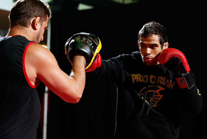 LONDON, ENGLAND - FEBRUARY 13: Renan Barao conducts an open training session for media on February 13, 2013 at Hooks Gym in London, England. (Photo by Josh Hedges/Zuffa LLC/Zuffa LLC via Getty Images)