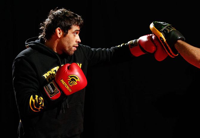 LONDON, ENGLAND - FEBRUARY 13: Renan Barao conducts an open training session for media on February 13, 2013 at Hooks Gym in London, England. (Photo by Josh Hedges/Zuffa LLC/Zuffa LLC via Getty Images)