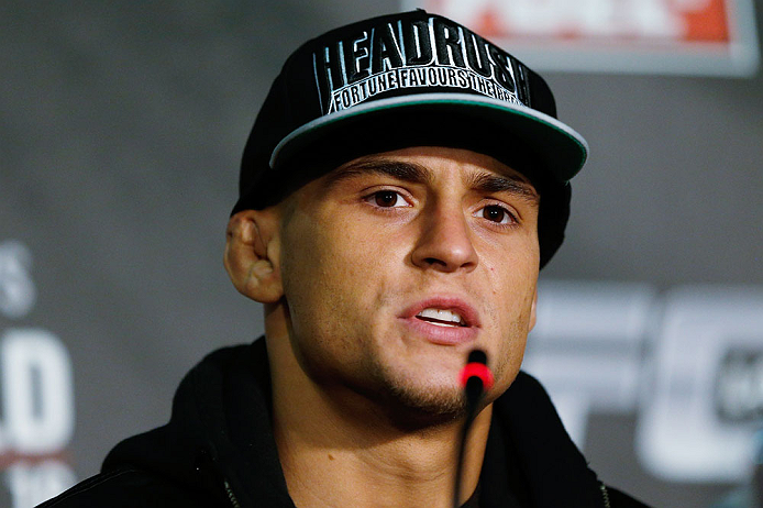 LONDON, ENGLAND - FEBRUARY 13: Dustin Poirier interacts with media during a UFC press conference on February 13, 2013 at Hooks Gym in London, England. (Photo by Josh Hedges/Zuffa LLC/Zuffa LLC via Getty Images)