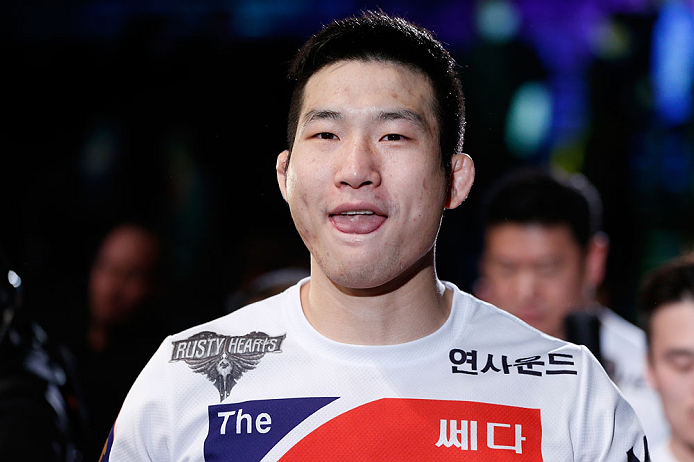 SAITAMA, JAPAN - MARCH 03:  Hyun Gyu Lim enters the arena before his welterweight fight against Marcelo Guimaraes during the UFC on FUEL TV event at Saitama Super Arena on March 3, 2013 in Saitama, Japan.  (Photo by Josh Hedges/Zuffa LLC/Zuffa LLC via Getty Images)