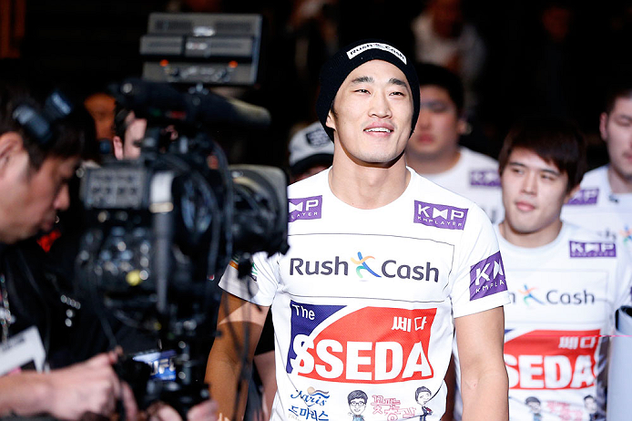 SAITAMA, JAPAN - MARCH 03:  Dong Hyun Kim enters the arena before his welterweight fight against Siyar Bahadurzada during the UFC on FUEL TV event at Saitama Super Arena on March 3, 2013 in Saitama, Japan.  (Photo by Josh Hedges/Zuffa LLC/Zuffa LLC via Getty Images)