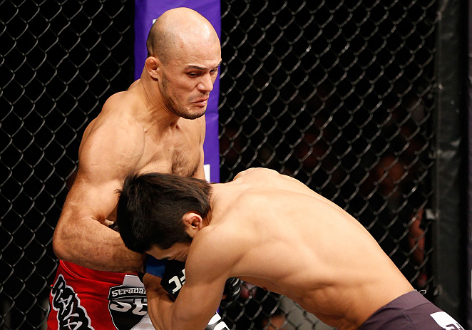 SAITAMA, JAPAN - MARCH 03:  (L-R) Siyar Bahadurzada punches Dong Hyun Kim in their welterweight fight during the UFC on FUEL TV event at Saitama Super Arena on March 3, 2013 in Saitama, Japan.  (Photo by Josh Hedges/Zuffa LLC/Zuffa LLC via Getty Images)