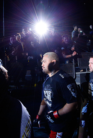 SAITAMA, JAPAN - MARCH 03:  Mark Hunt enters the arena before his heavyweight fight against Stefan Struve during the UFC on FUEL TV event at Saitama Super Arena on March 3, 2013 in Saitama, Japan.  (Photo by Josh Hedges/Zuffa LLC/Zuffa LLC via Getty Images)