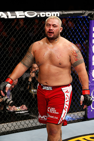 SAITAMA, JAPAN - MARCH 03:  Mark Hunt reacts after knocking out Stefan Struve in their heavyweight fight during the UFC on FUEL TV event at Saitama Super Arena on March 3, 2013 in Saitama, Japan.  (Photo by Josh Hedges/Zuffa LLC/Zuffa LLC via Getty Images)