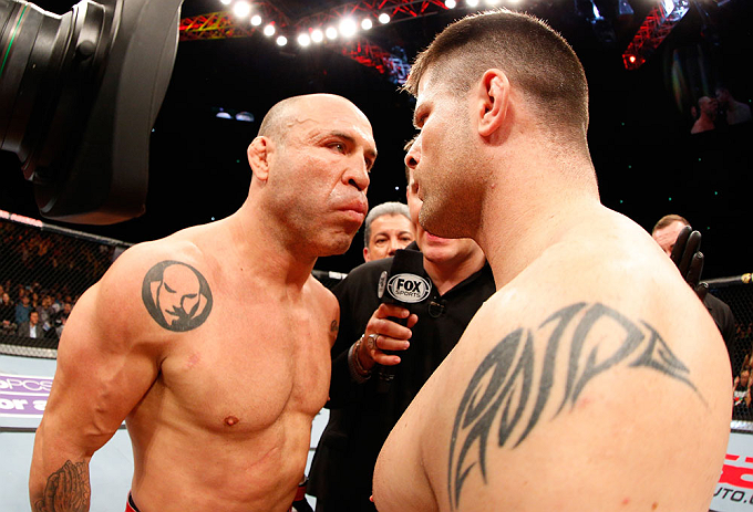SAITAMA, JAPAN - MARCH 03:  (L-R) Opponents Wanderlei Silva and Brian Stann face off before their light heavyweight fight during the UFC on FUEL TV event at Saitama Super Arena on March 3, 2013 in Saitama, Japan.  (Photo by Josh Hedges/Zuffa LLC/Zuffa LLC via Getty Images)