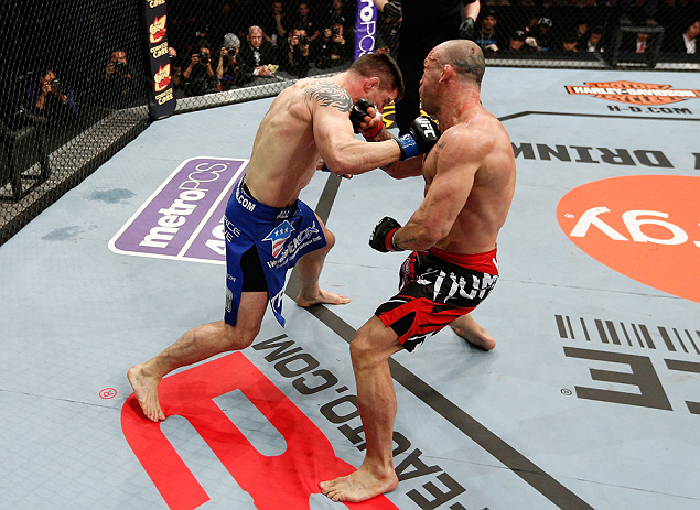SAITAMA, JAPAN - MARCH 03:  (R-L) Wanderlei Silva and Brian Stann trade puncehs in their light heavyweight fight during the UFC on FUEL TV event at Saitama Super Arena on March 3, 2013 in Saitama, Japan.  (Photo by Josh Hedges/Zuffa LLC/Zuffa LLC via Getty Images)