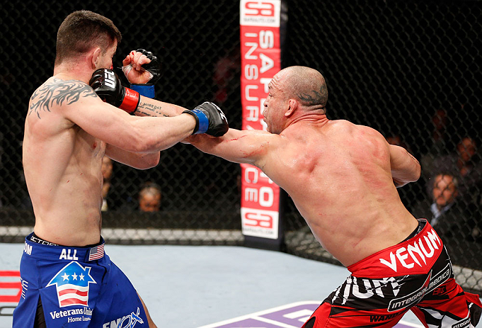 SAITAMA, JAPAN - MARCH 03:  (R-L) Wanderlei Silva punches Brian Stann in their light heavyweight fight during the UFC on FUEL TV event at Saitama Super Arena on March 3, 2013 in Saitama, Japan.  (Photo by Josh Hedges/Zuffa LLC/Zuffa LLC via Getty Images)