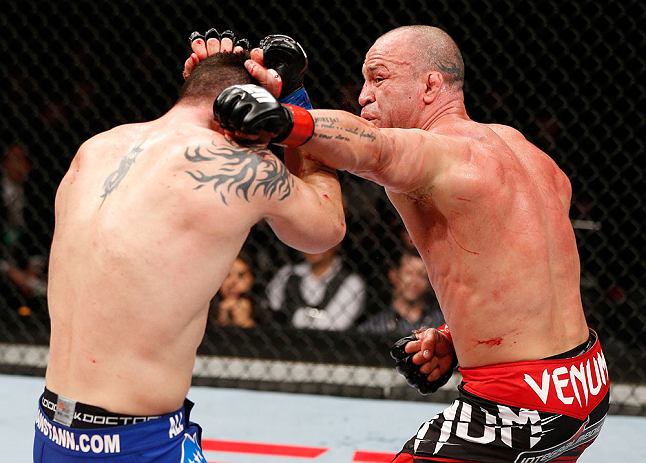 SAITAMA, JAPAN - MARCH 03:  (R-L) Wanderlei Silva punches Brian Stann in their light heavyweight fight during the UFC on FUEL TV event at Saitama Super Arena on March 3, 2013 in Saitama, Japan.  (Photo by Josh Hedges/Zuffa LLC/Zuffa LLC via Getty Images)