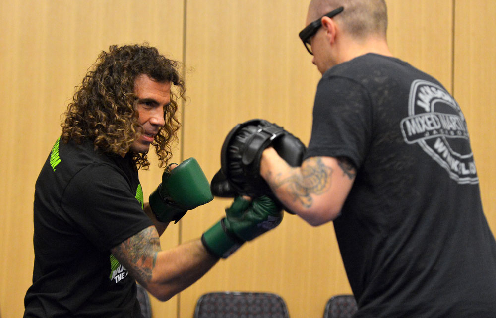 ATLANTIC CITY, NJ - JUNE 20: Clay Guida trains for a photograph after an open workout prior to UFC on FX at Revel Casino in Atlantic City, New Jersey. (Photo by Drew Hallowell/Zuffa LLC/Zuffa LLC via Getty Images)