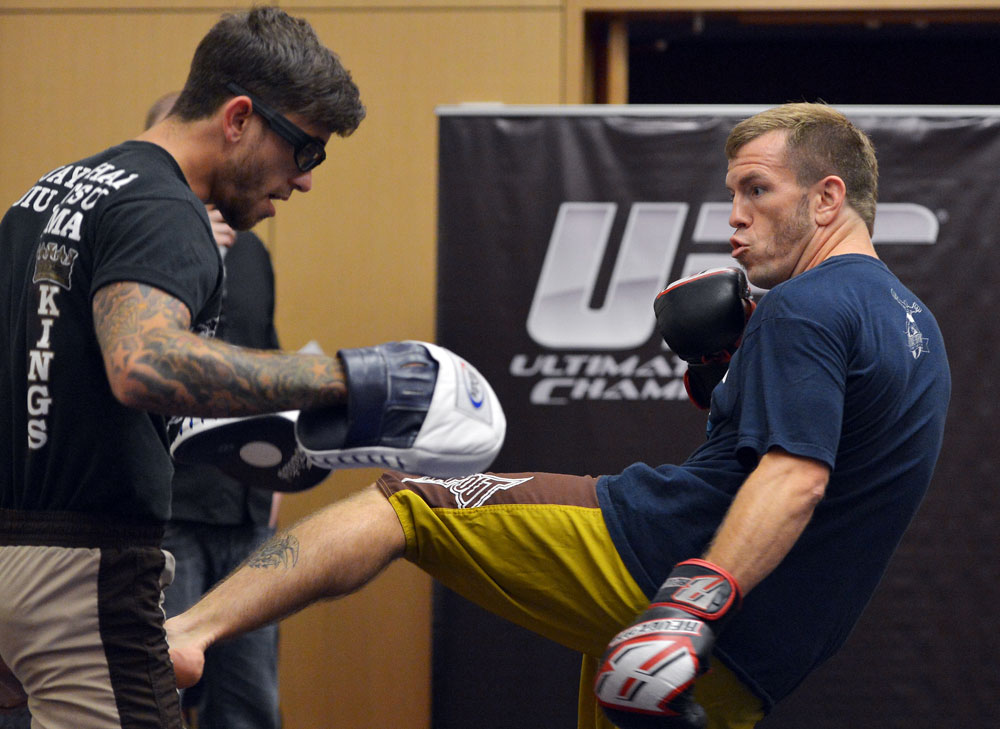 ATLANTIC CITY, NJ - JUNE 20: Spencer Fisher trains during an open workout prior to UFC on FX at Revel Casino in Atlantic City, New Jersey. (Photo by Drew Hallowell/Zuffa LLC/Zuffa LLC via Getty Images)