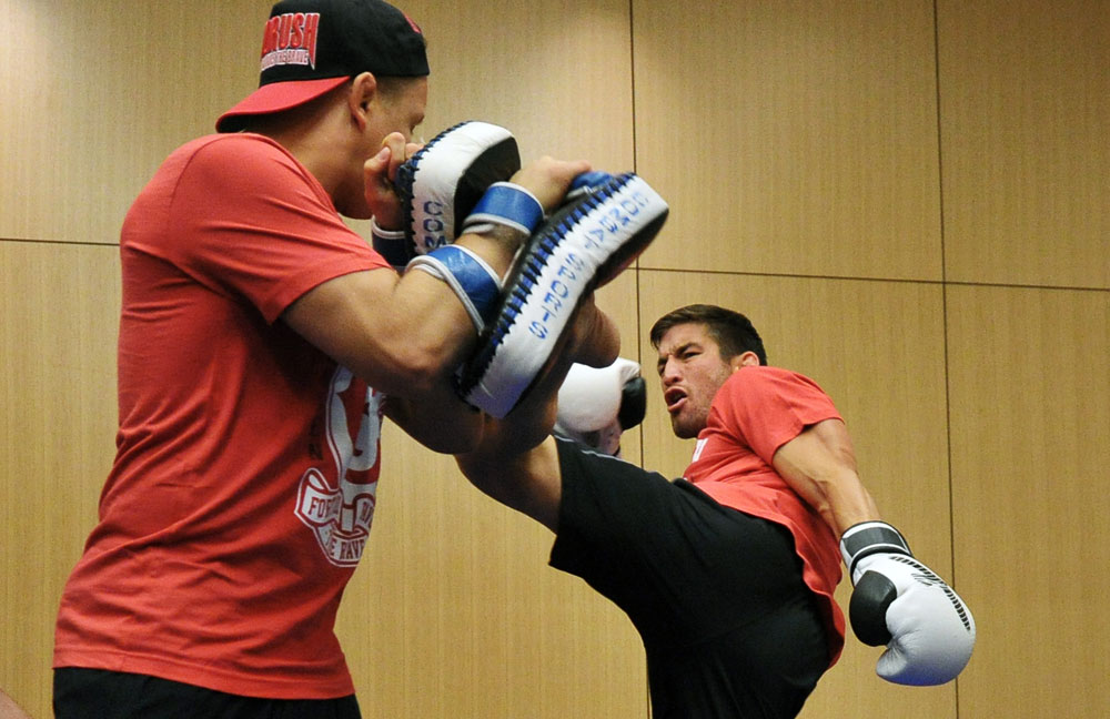 ATLANTIC CITY, NJ - JUNE 20: Sam Stout trains during an open workout prior to UFC on FX at Revel Casino in Atlantic City, New Jersey. (Photo by Drew Hallowell/Zuffa LLC/Zuffa LLC via Getty Images)