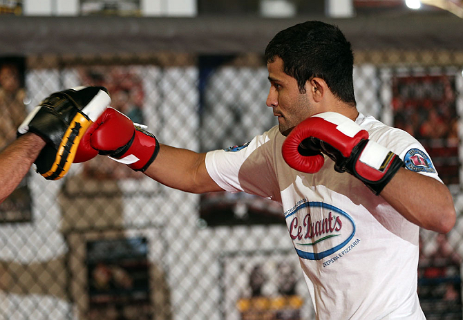 MINNEAPOLIS, MN - OCTOBER 02: Jussier Formiga works out for media and fans during an open training session at Cellar Kickboxing and Martial Arts on October 2, 2012 in Minneapolis, Minnesota. (Photo by Josh Hedges/Zuffa LLC/Zuffa LLC via Getty Images)