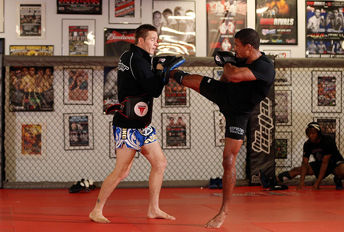 MINNEAPOLIS, MN - OCTOBER 02: Marcus LeVesseur works out for media and fans during an open training session at Cellar Kickboxing and Martial Arts on October 2, 2012 in Minneapolis, Minnesota. (Photo by Josh Hedges/Zuffa LLC/Zuffa LLC via Getty Images)