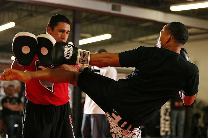 MINNEAPOLIS, MN - OCTOBER 02: John Dodson works out for media and fans during an open training session at Cellar Kickboxing and Martial Arts on October 2, 2012 in Minneapolis, Minnesota. (Photo by Josh Hedges/Zuffa LLC/Zuffa LLC via Getty Images)