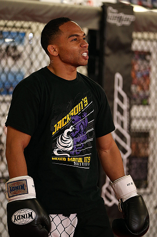 MINNEAPOLIS, MN - OCTOBER 02: John Dodson works out for media and fans during an open training session at Cellar Kickboxing and Martial Arts on October 2, 2012 in Minneapolis, Minnesota. (Photo by Josh Hedges/Zuffa LLC/Zuffa LLC via Getty Images)