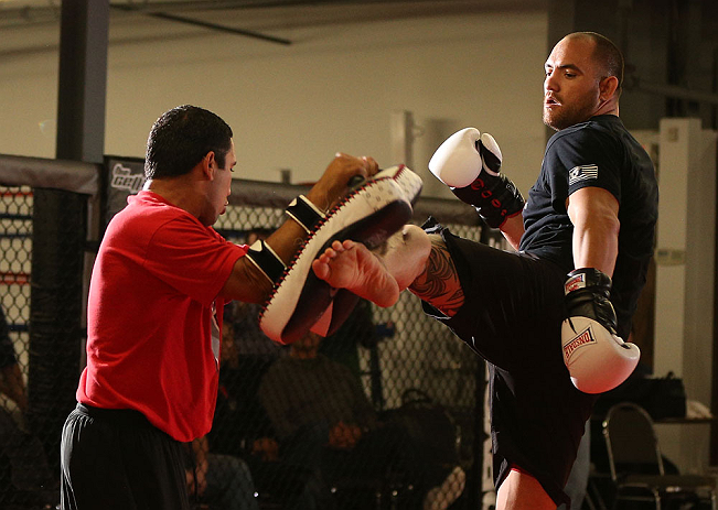 MINNEAPOLIS, MN - OCTOBER 02: Travis Browne works out for media and fans during an open training session at Cellar Kickboxing and Martial Arts on October 2, 2012 in Minneapolis, Minnesota. (Photo by Josh Hedges/Zuffa LLC/Zuffa LLC via Getty Images)