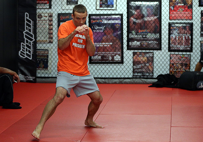 MINNEAPOLIS, MN - OCTOBER 02: Jacob Volkmann works out for media and fans during an open training session at Cellar Kickboxing and Martial Arts on October 2, 2012 in Minneapolis, Minnesota. (Photo by Josh Hedges/Zuffa LLC/Zuffa LLC via Getty Images)
