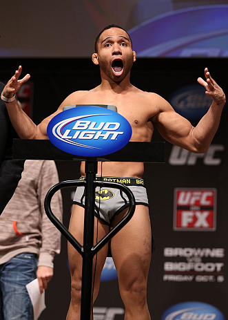 MINNEAPOLIS, MN - OCTOBER 04:  John Dodson weighs in during the UFC on FX weigh in at Pantages Theater on October 4, 2012 in Minneapolis, Minnesota.  (Photo by Josh Hedges/Zuffa LLC/Zuffa LLC via Getty Images)