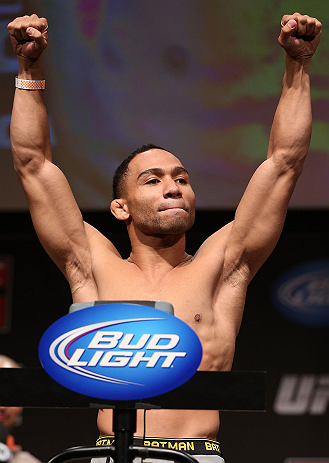 MINNEAPOLIS, MN - OCTOBER 04:  John Dodson weighs in during the UFC on FX weigh in at Pantages Theater on October 4, 2012 in Minneapolis, Minnesota.  (Photo by Josh Hedges/Zuffa LLC/Zuffa LLC via Getty Images)