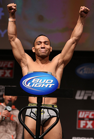 MINNEAPOLIS, MN - OCTOBER 04:  John Dodson weighs in during the UFC on FX weigh in at Pantages Theater on October 4, 2012 in Minneapolis, Minnesota.  (Photo by Josh Hedges/Zuffa LLC/Zuffa LLC via Getty Images)