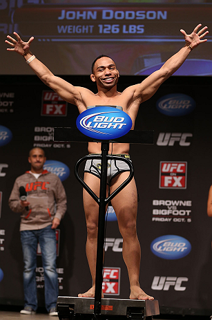 MINNEAPOLIS, MN - OCTOBER 04:  John Dodson weighs in during the UFC on FX weigh in at Pantages Theater on October 4, 2012 in Minneapolis, Minnesota.  (Photo by Josh Hedges/Zuffa LLC/Zuffa LLC via Getty Images)