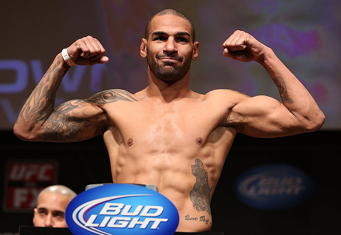 MINNEAPOLIS, MN - OCTOBER 04:  Jay Hieron weighs in during the UFC on FX weigh in at Pantages Theater on October 4, 2012 in Minneapolis, Minnesota.  (Photo by Josh Hedges/Zuffa LLC/Zuffa LLC via Getty Images)