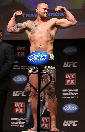 MINNEAPOLIS, MN - OCTOBER 04:  Travis Browne weighs in during the UFC on FX weigh in at Pantages Theater on October 4, 2012 in Minneapolis, Minnesota.  (Photo by Josh Hedges/Zuffa LLC/Zuffa LLC via Getty Images)