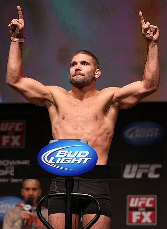 MINNEAPOLIS, MN - OCTOBER 04:  Jeremy Stephens weighs in during the UFC on FX weigh in at Pantages Theater on October 4, 2012 in Minneapolis, Minnesota.  (Photo by Josh Hedges/Zuffa LLC/Zuffa LLC via Getty Images)