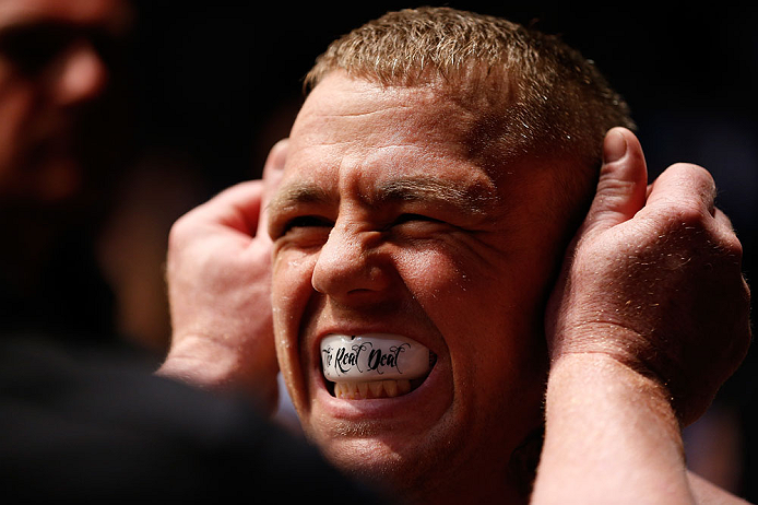 GOLD COAST, AUSTRALIA - DECEMBER 15:  Ross Pearson prepares to enter the Octagon before his lightweight fight against George Sotiropoulos at the UFC on FX event on December 15, 2012  at Gold Coast Convention and Exhibition Centre in Gold Coast, Australia.  (Photo by Josh Hedges/Zuffa LLC/Zuffa LLC via Getty Images)
