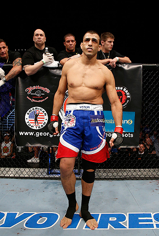 GOLD COAST, AUSTRALIA - DECEMBER 15:  George Sotiropoulos stands in the Octagon before his lightweight fight against Ross Pearson at the UFC on FX event on December 15, 2012  at Gold Coast Convention and Exhibition Centre in Gold Coast, Australia.  (Photo by Josh Hedges/Zuffa LLC/Zuffa LLC via Getty Images)