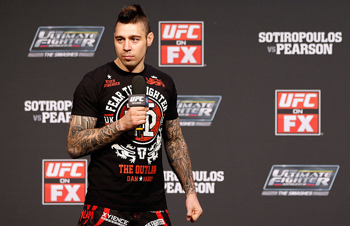 GOLD COAST, AUSTRALIA - DECEMBER 14: UFC welterweight fighter Dan Hardy interacts with fans during a Q&A session before the UFC on FX weigh in on December 14, 2012 at Gold Coast Convention and Exhibition Centre in Gold Coast, Queensland, Australia. (Photo by Josh Hedges/Zuffa LLC/Zuffa LLC via Getty Images)