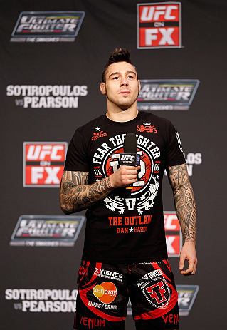 GOLD COAST, AUSTRALIA - DECEMBER 14: UFC welterweight fighter Dan Hardy interacts with fans during a Q&A session before the UFC on FX weigh in on December 14, 2012 at Gold Coast Convention and Exhibition Centre in Gold Coast, Queensland, Australia. (Photo by Josh Hedges/Zuffa LLC/Zuffa LLC via Getty Images)