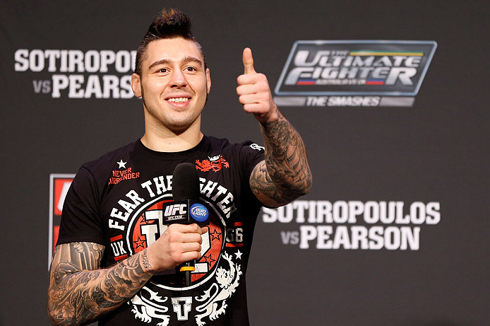 GOLD COAST, AUSTRALIA - DECEMBER 14: UFC welterweight fighter Dan Hardy interacts with fans during a Q&A session before the UFC on FX weigh in on December 14, 2012 at Gold Coast Convention and Exhibition Centre in Gold Coast, Queensland, Australia. (Photo by Josh Hedges/Zuffa LLC/Zuffa LLC via Getty Images)