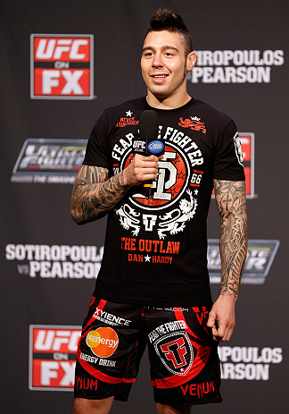 GOLD COAST, AUSTRALIA - DECEMBER 14: UFC welterweight fighter Dan Hardy interacts with fans during a Q&A session before the UFC on FX weigh in on December 14, 2012 at Gold Coast Convention and Exhibition Centre in Gold Coast, Queensland, Australia. (Photo by Josh Hedges/Zuffa LLC/Zuffa LLC via Getty Images)