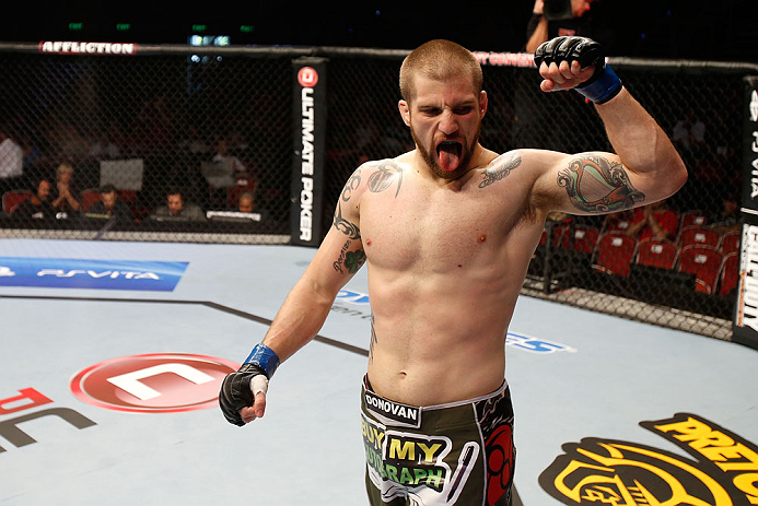 GOLD COAST, AUSTRALIA - DECEMBER 15:  Cody Donovan reacts after defeating Nick Penner during their light heavyweight fight at the UFC on FX event on December 15, 2012  at Gold Coast Convention and Exhibition Centre in Gold Coast, Australia.  (Photo by Josh Hedges/Zuffa LLC/Zuffa LLC via Getty Images)