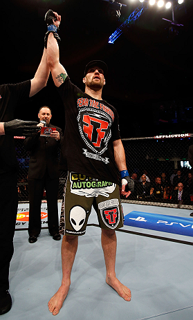 GOLD COAST, AUSTRALIA - DECEMBER 15:  Cody Donovan reacts after defeating Nick Penner during their light heavyweight fight at the UFC on FX event on December 15, 2012  at Gold Coast Convention and Exhibition Centre in Gold Coast, Australia.  (Photo by Josh Hedges/Zuffa LLC/Zuffa LLC via Getty Images)