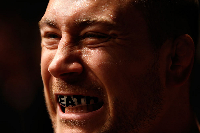 GOLD COAST, AUSTRALIA - DECEMBER 15:  Mike Pierce prepares to enter the Octagon before his welterweight fight against Seth Baczynski at the UFC on FX event on December 15, 2012  at Gold Coast Convention and Exhibition Centre in Gold Coast, Australia.  (Photo by Josh Hedges/Zuffa LLC/Zuffa LLC via Getty Images)
