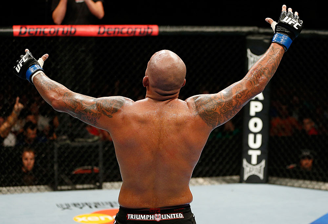 GOLD COAST, AUSTRALIA - DECEMBER 15:  Joey Beltran reacts after his light heavyweight fight against Igor Pokrajac at the UFC on FX event on December 15, 2012  at Gold Coast Convention and Exhibition Centre in Gold Coast, Australia.  (Photo by Josh Hedges/Zuffa LLC/Zuffa LLC via Getty Images)