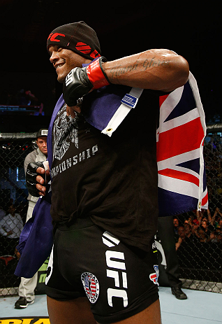 GOLD COAST, AUSTRALIA - DECEMBER 15:  Hector Lombard reacts after knocking out Rousimar Palhares during their middleweight fight at the UFC on FX event on December 15, 2012  at Gold Coast Convention and Exhibition Centre in Gold Coast, Australia.  (Photo by Josh Hedges/Zuffa LLC/Zuffa LLC via Getty Images)