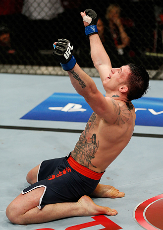 GOLD COAST, AUSTRALIA - DECEMBER 15:  Norman Parke celebrates after his lightweight fight against Colin Fletcher at the UFC on FX event on December 15, 2012  at Gold Coast Convention and Exhibition Centre in Gold Coast, Australia.  (Photo by Josh Hedges/Zuffa LLC/Zuffa LLC via Getty Images)